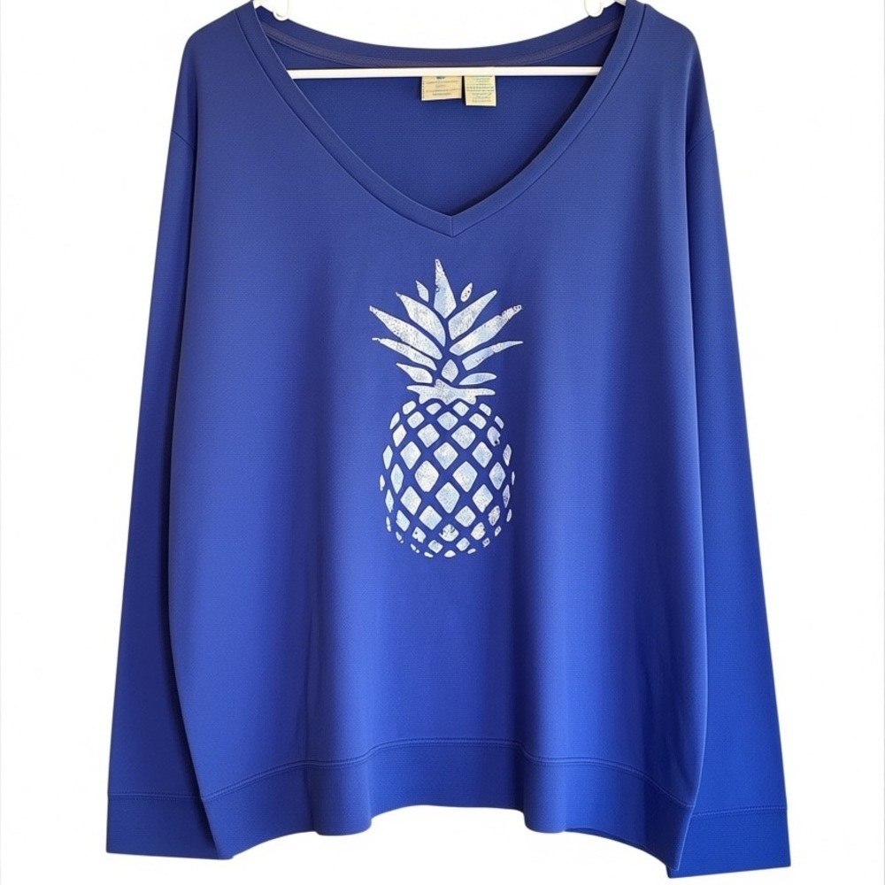 Caribbean Joe Purple Pineapple Themed Cotton Sweatshirt. Size 2X